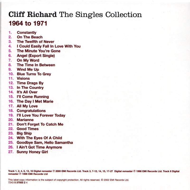 Cliff Richard The Singles Collection : CD 2 Back